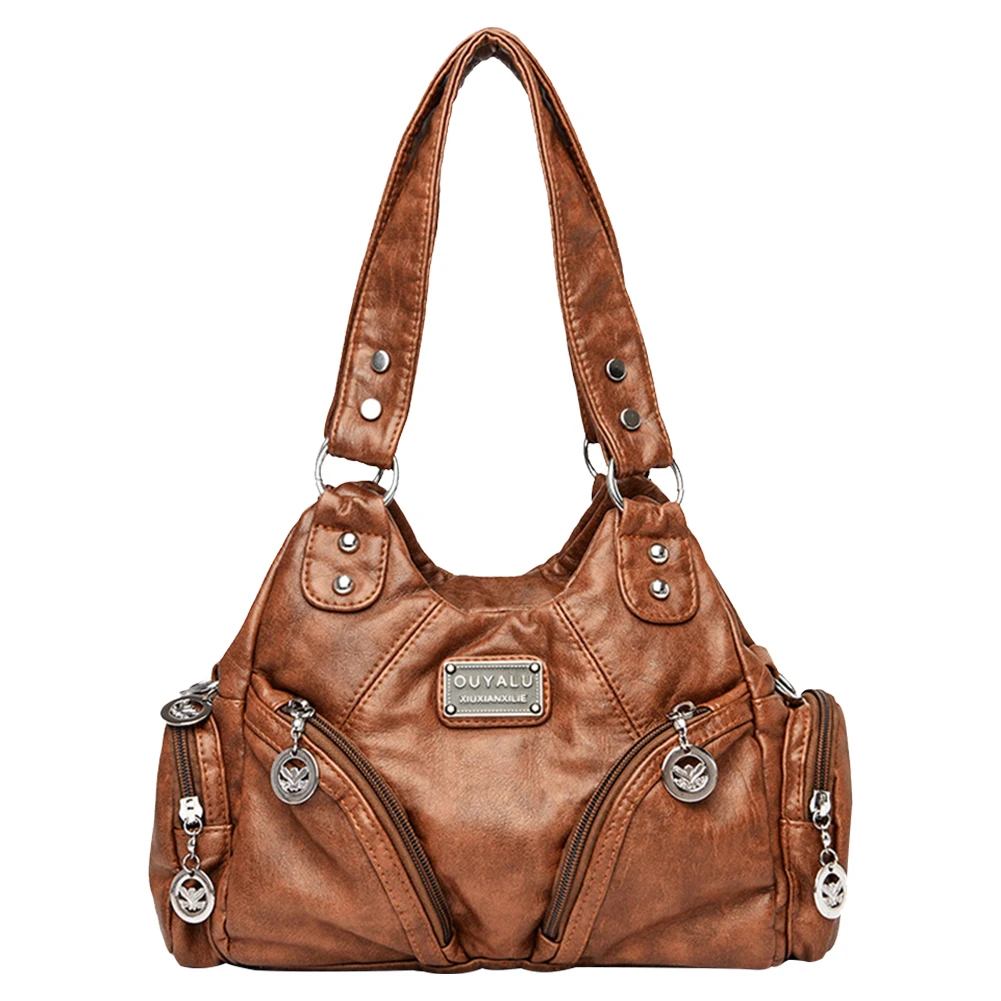 

Women Retro Rivet Shoulder Bag Multiple Pockets Casual Underarm Bag Detachable Strap Vintage Sling Bag Ladies Work Bag
