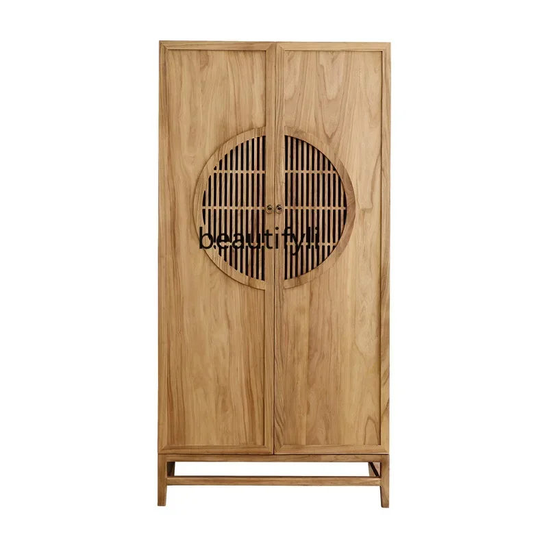 

A55 Wabi-sabi wardrobe swing door elm bedroom log new Chinese-style household storage cabinet