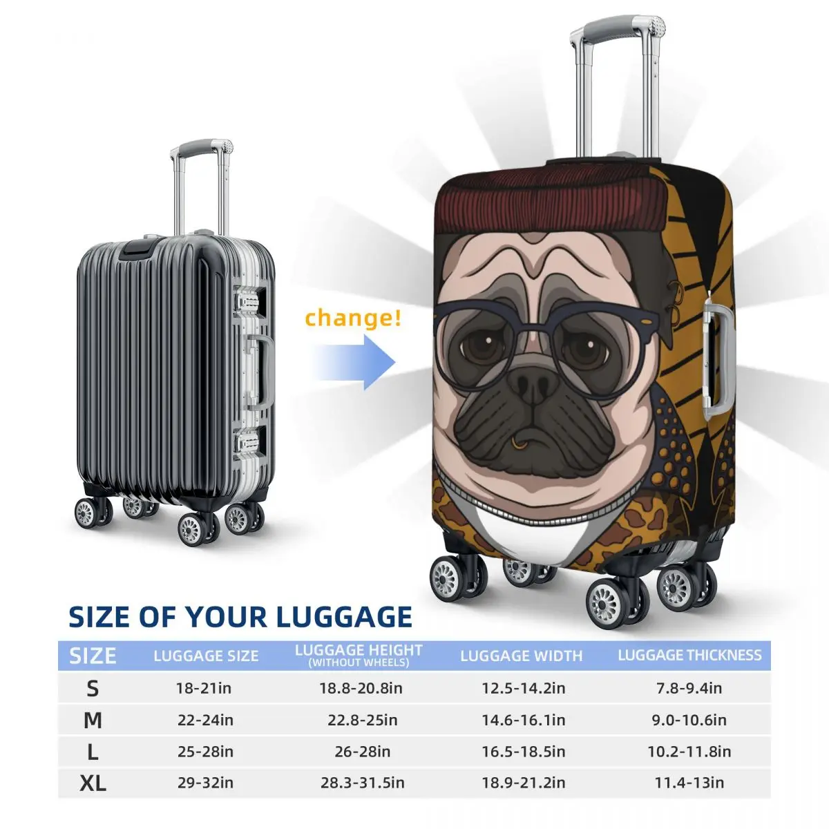 Fashion Graffiti Suitcase Cover Pug Dog Cartoon Practical Travel Protection Luggage Accesories Vacation