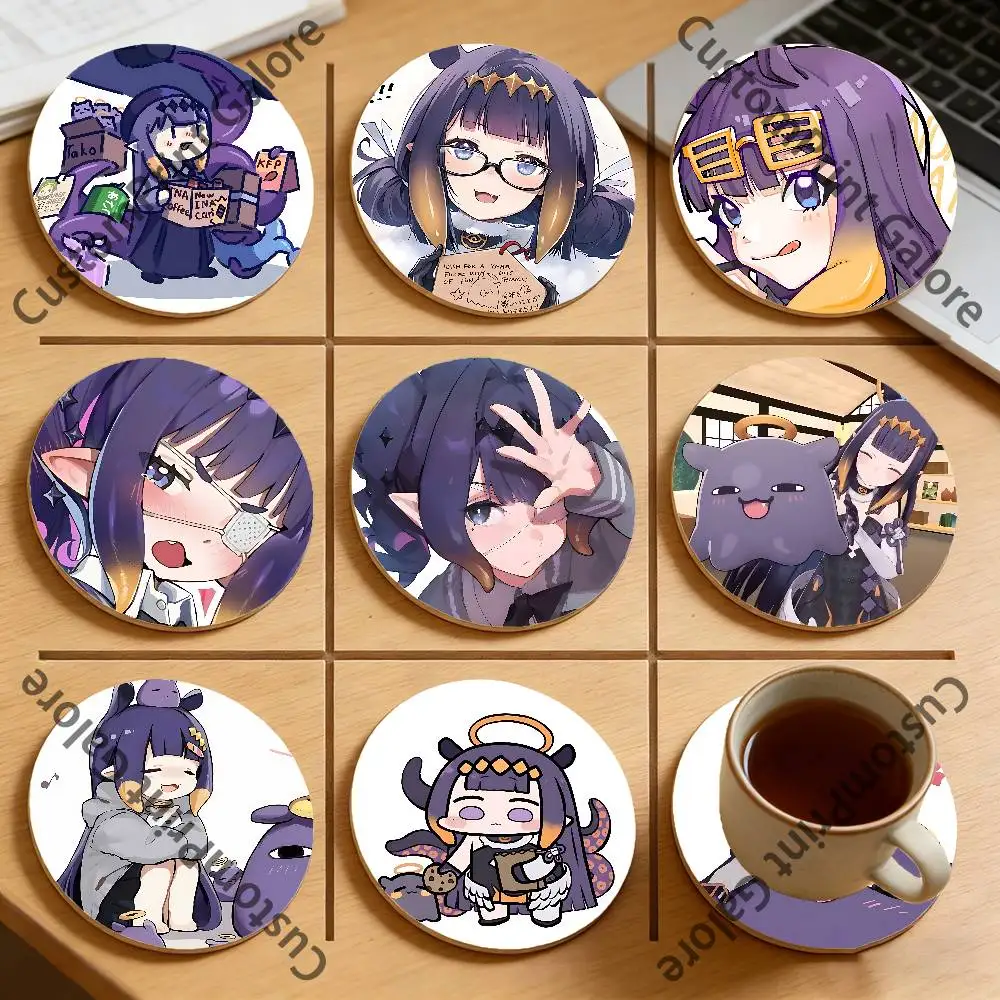 

N-Ninomae Ina Nis Round Pine Coasters Durable Reusable Beautiful Home Decor Non-Slip Water-Resistant