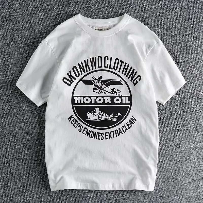 

Летняя новинка: мужская футболка в американском ретро-стиле с коротким рукавом, круглым вырезом и принтом, модная, простая, из 100% хлопка, с эффектом потертости, повседневная, спортивная.