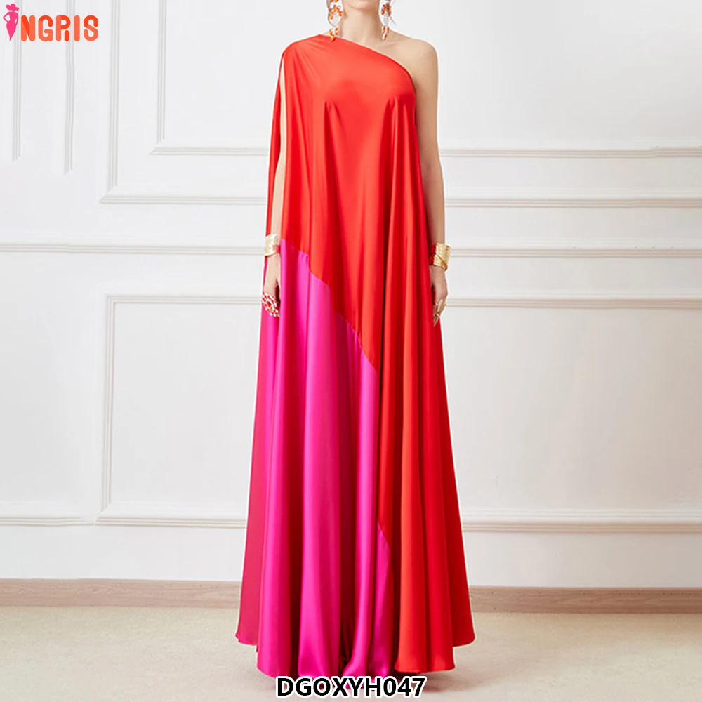 

2025 New Patchwork Red Loose Long Dress WomenFactory Seaside Holiday New Robe Dress Wholesale Women's Clothing-DGOXYH047