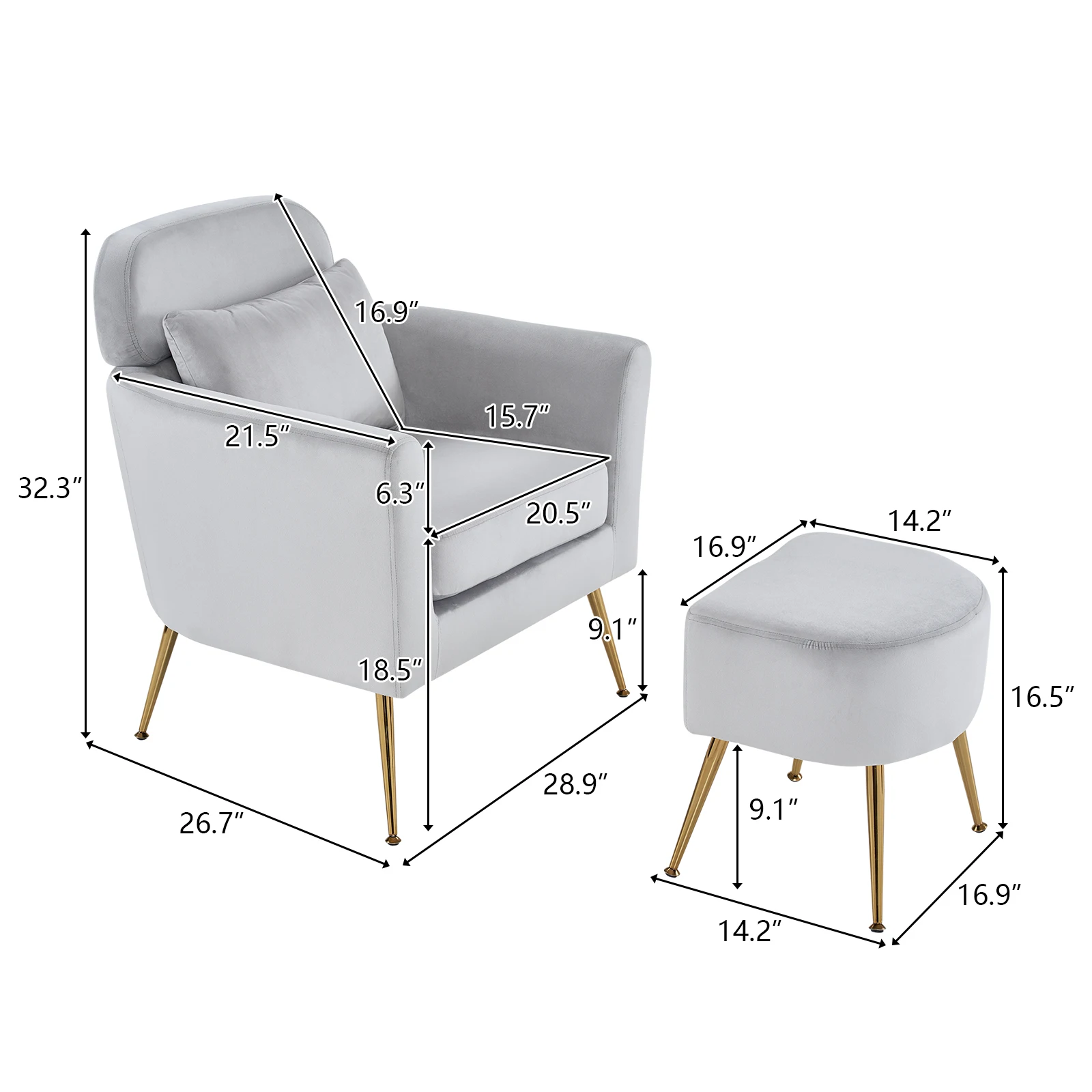 Half Disassembled Single Chair With Gold Feet And Pedals Flannelette Indoor Leisure Chair Light Gray