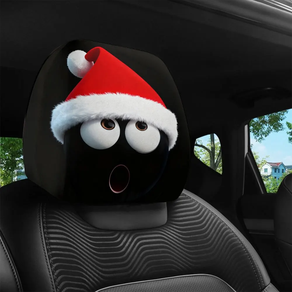 Christmas Hat Surprised Expression Car Headrest Cover, Easy To Install & Wash, Personalized Car Headrest Cover Decor