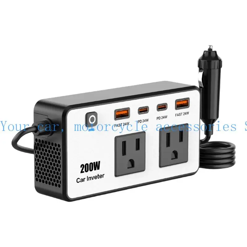 

652F High Efficiency 200W Car Inverter DC12V to 110V with USB C and USB A Fast Charging for Laptops and Devices Long Drives