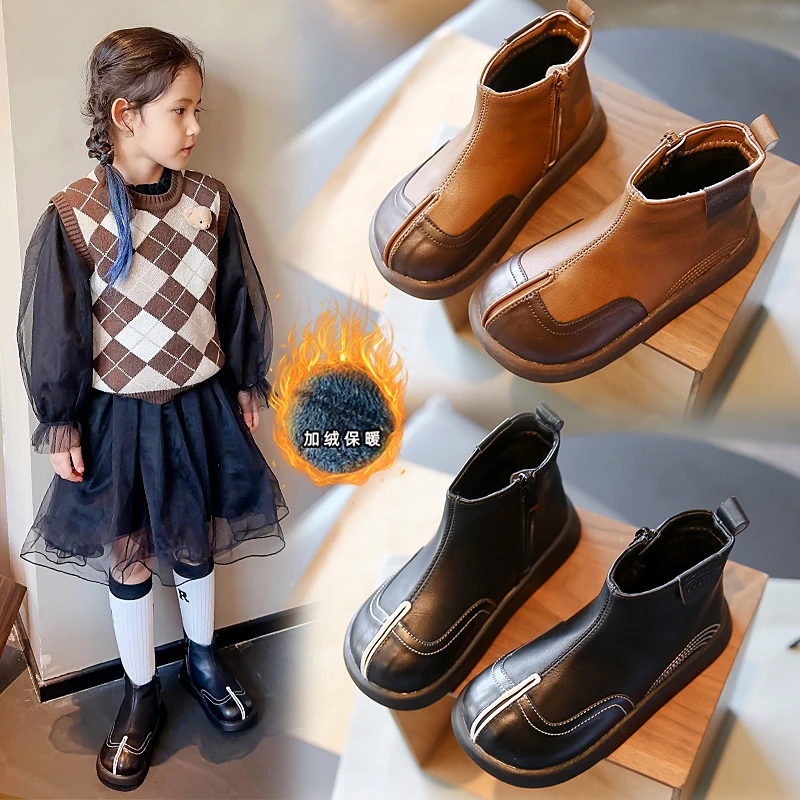 

2025 New Fashion Versatile Fashion Style Kids Short Boots Winter New Non Slip Girls Ankle Boots Simple Boys' Shoes