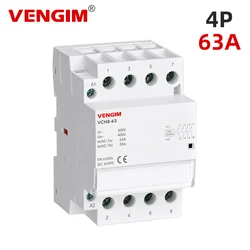 VENGIM Din Rail Household AC Modular Contactor 4P 63A 220V 400V 4NO 2NO2NC 50/60HZ