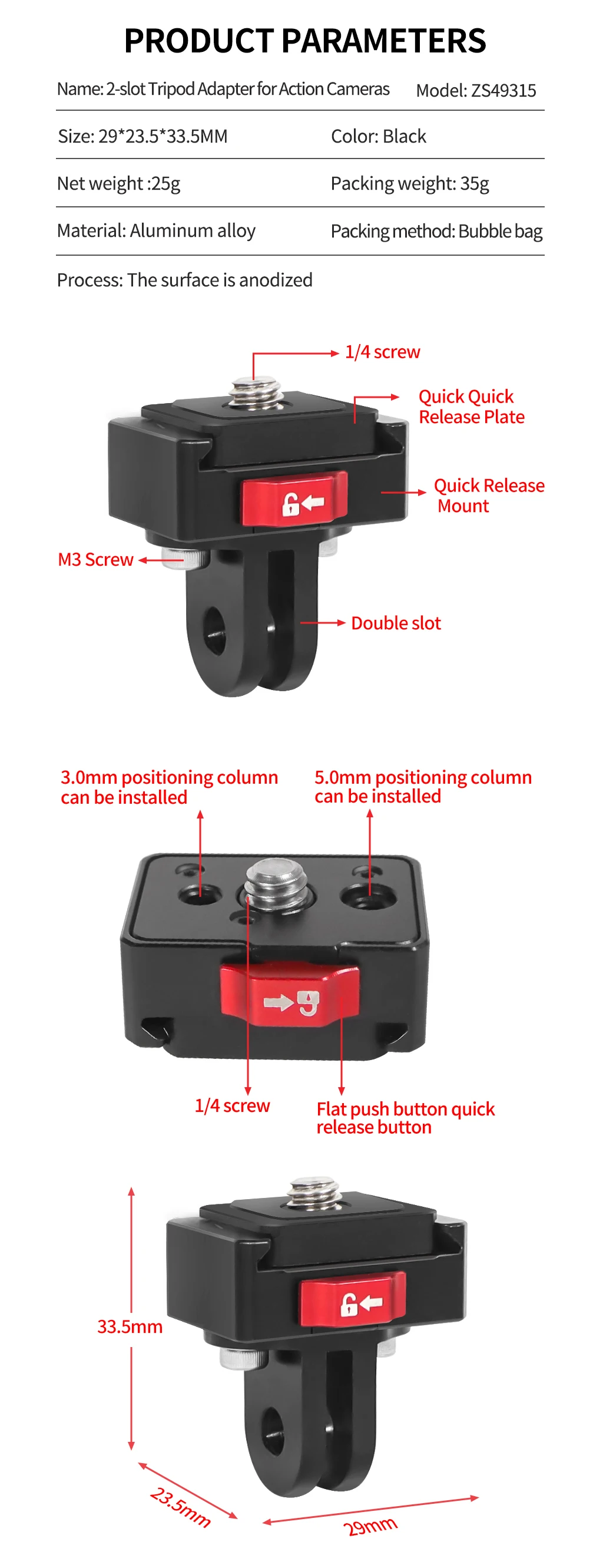 Schnellwechselplatte V-Mount Fast Switch Installationssystem für Gopro Insta360 OSMO 360 Action 5pro DSLR-Kamera Stativ Slide Mount – Detail 12