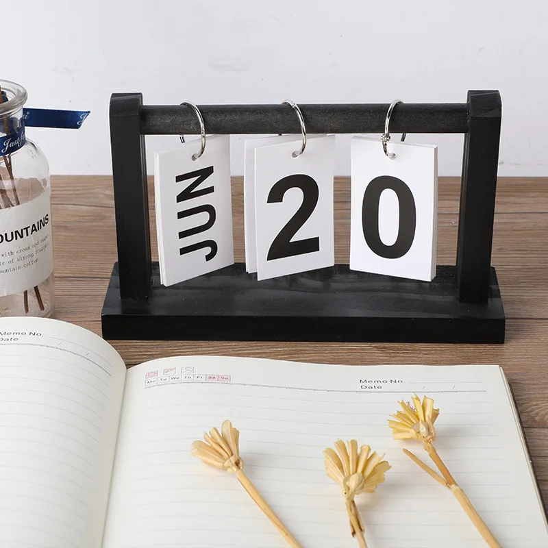 1 قطعة بطاقة فليب سطح المكتب الإبداعية التقويم الدائم ، خشبية الرجعية الفن التقويم مكتب عمل التقويم زخرفة الزخرفية