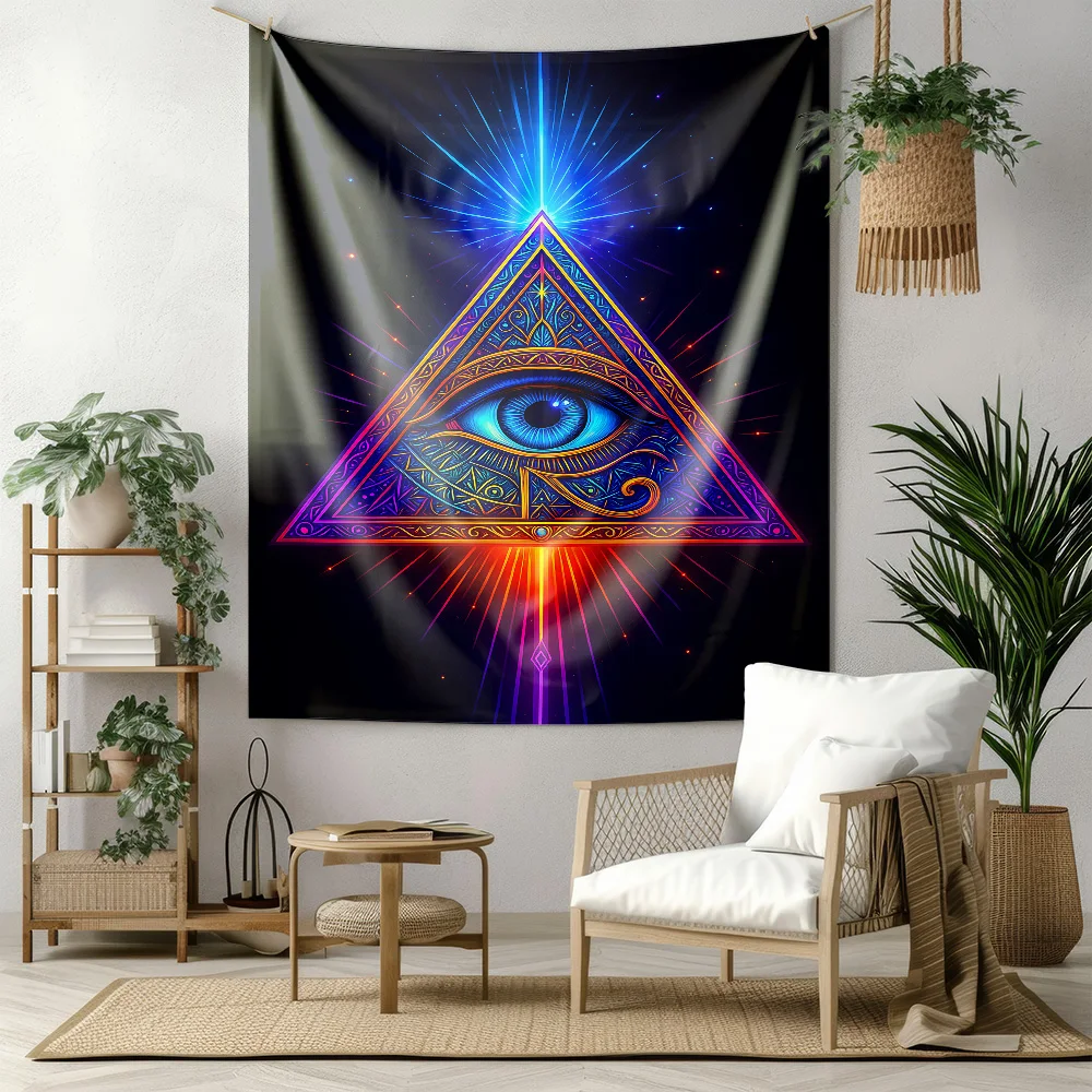 Eye of Providence Tapestry Illuminati Triangle Wall Hanging Psychedelic Boho Decor for Bedroom Living Room Hippie Woven Blanket