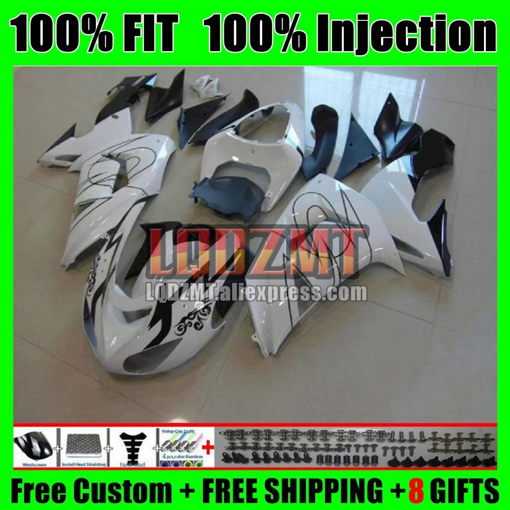 Body For KAWASAKI NINJA ZX 1000 CC ZX10R White Black 06 07 59No.13 ZX 10 R ZX1000CC 1000CC ZX 10R ZX-10R 2006 2007 OEM Fairing