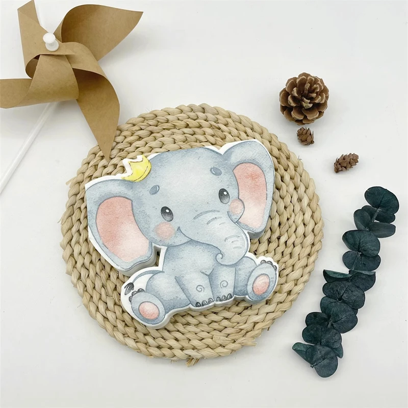 20Pcs/Bag Cute Crowned Elephant Decoupage Paper Napkins Cartoon Animal Paper Serviettes for Xmas Kid Birthday Party Tableware