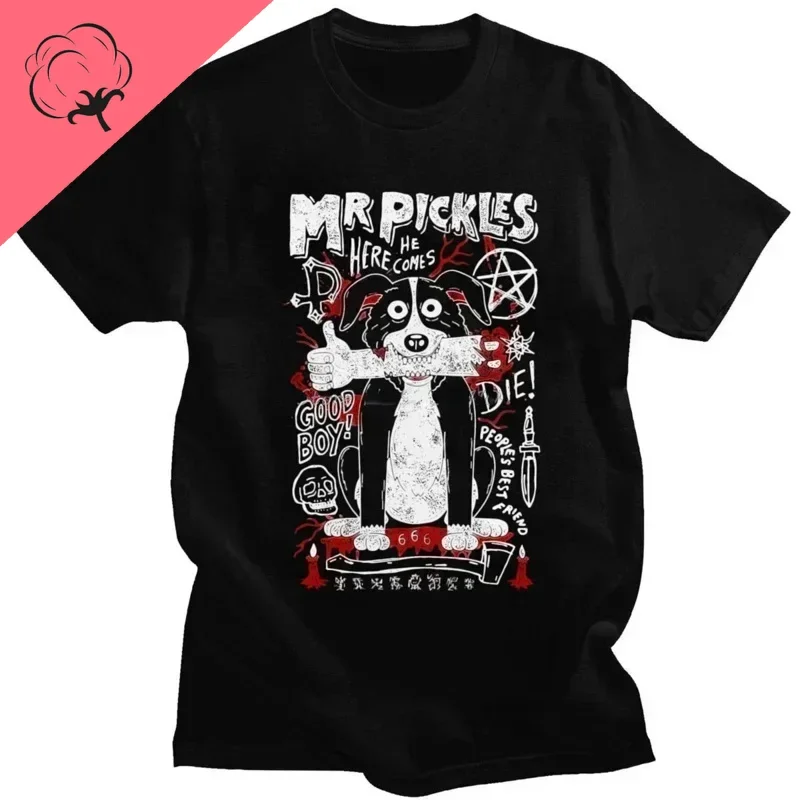 Cartoon Mr. Pickles T-shirt Men's Soft Shepherd Dog T-shirt O-neck Short Sleeve Fun Swimming Mature Dog Evil Demon