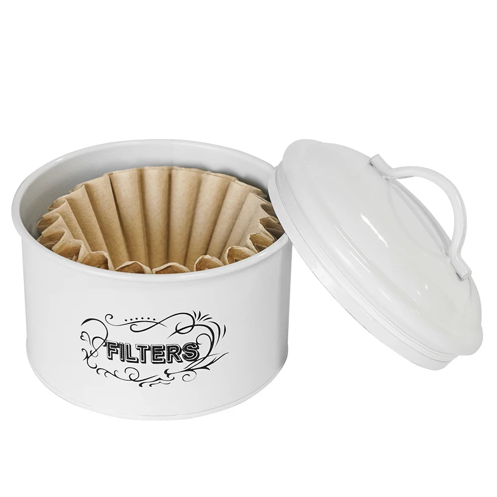 Coffee Filter Holder Storage Container Round Metal Jar for Candy Biscuit Counter Storage White Black Coffee Accessories