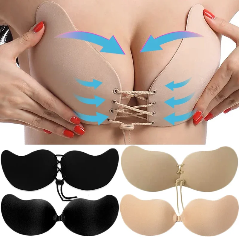 

Women Push Up Invisible Bra Backless Strapless Seamless Front Closure Bralette Underwear Adhesive Silicone Sticky Bras Lingerie