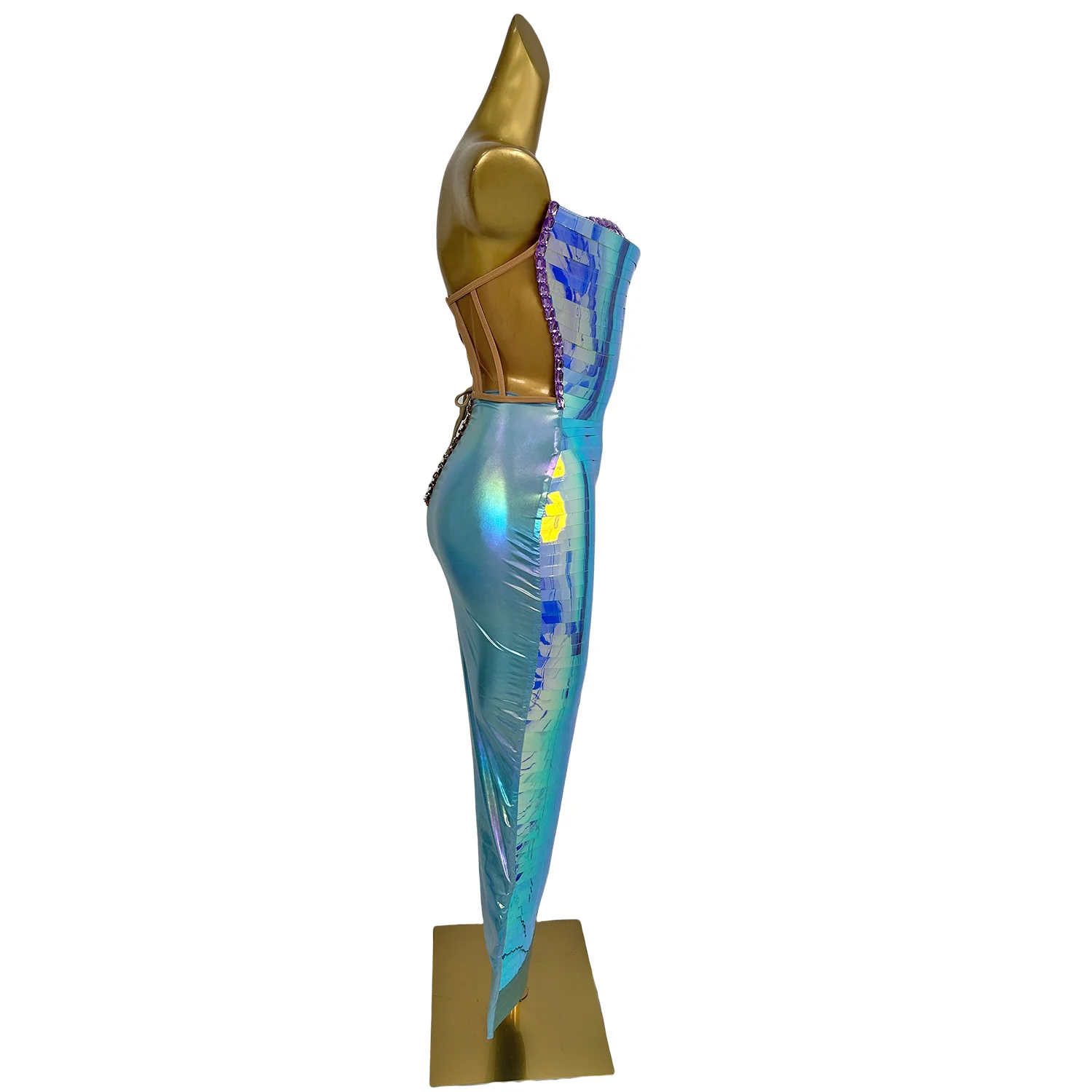Vestido de Festa Longo Azul Luxuoso Sem Alças para Mulheres, Vestido de Gala para Ocasiões Especiais Dianti