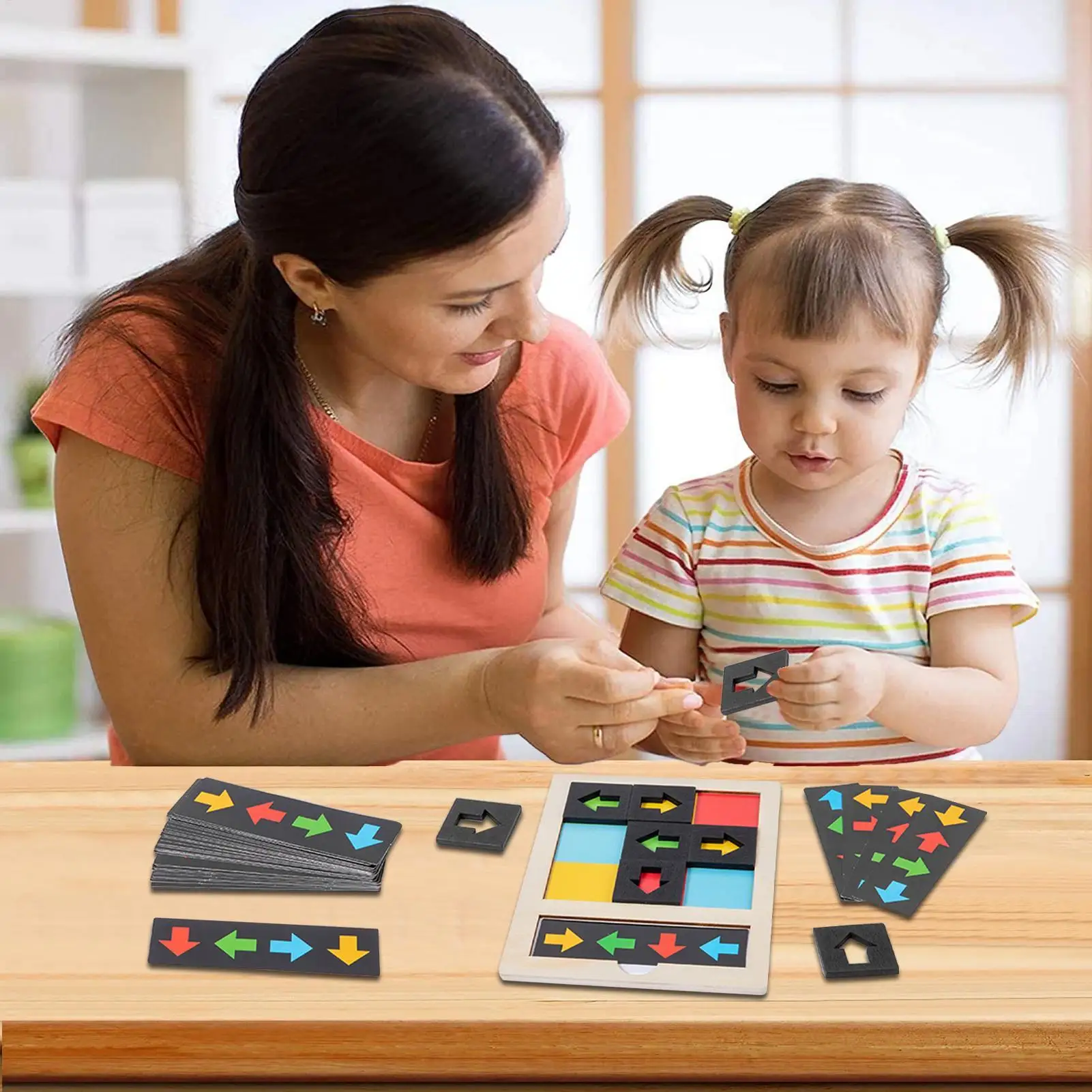 

Direction Block Puzzle Wooden Kids Direction Color Puzzle Game Cognitive Board Game Learning Brain Teaser Shape Matching