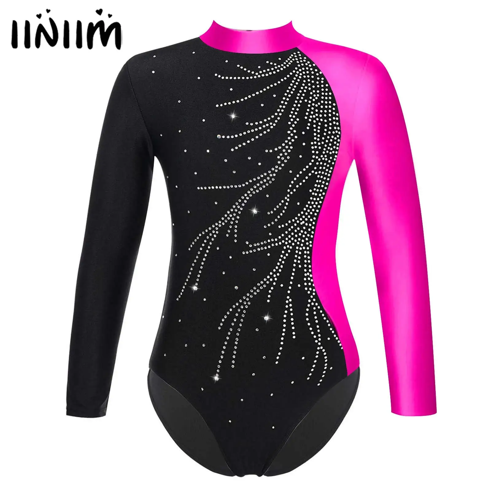 Girls Gymnatics Ballet Tights Leotards Costume Shiny Faux Diamonds Ballet Jersey Dance Leotard Ice Skating Jumpsuit Dancewear