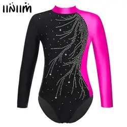 Girls Gymnatics Ballet Tights Leotards Costume Shiny Faux Diamonds Ballet Jersey Dance Leotard Ice Skating Jumpsuit Dancewear