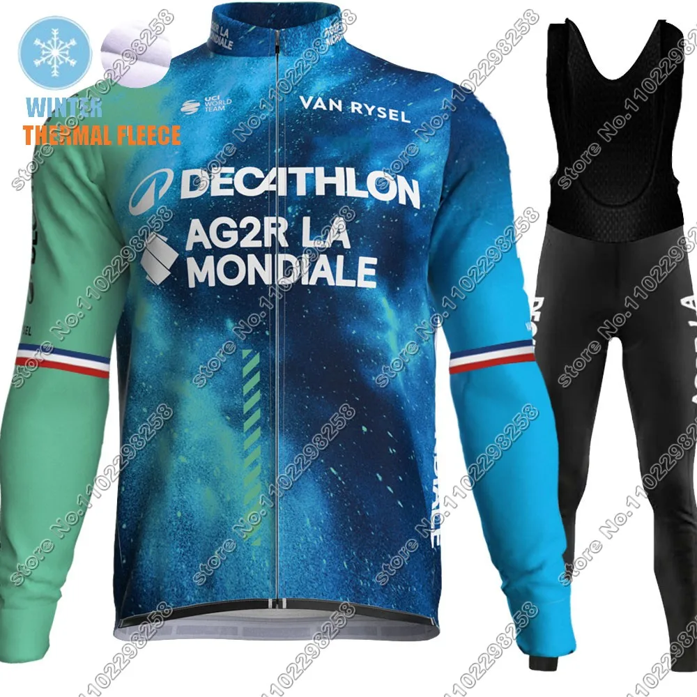 Team Ag2r Cycling Jersey 2024 Set Winter France National Suit Blue Long Sleeve Kits MTB Bike Road Pants Bib Wear Ropa Maillot