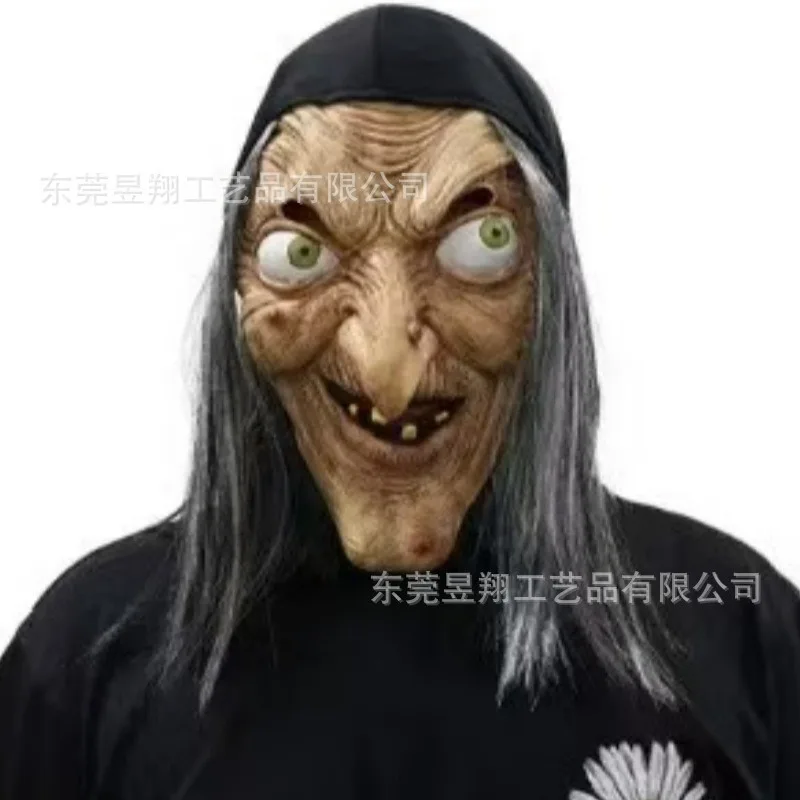 2025 ホラー ハロウィン ロングヘア魔女マスク - 老婦人ヘッドピース お化け屋敷 エスケープルーム、不気味なシーンコスチューム小道具