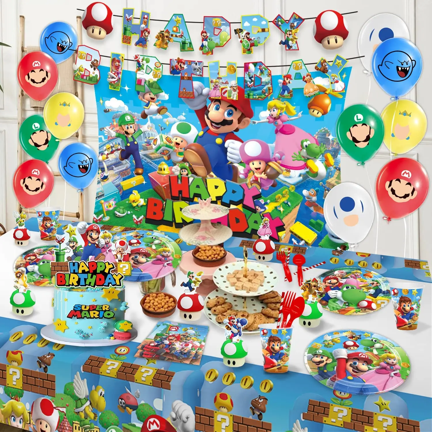 Nappe imperméable Super Mario Bros, décoration d'anniversaire, couverture de table de poulet, fournitures de fête, cadeaux de fête préChristophe, décor