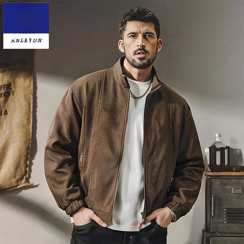 

American Retro Lightweight Stand Collar Men's Jaet Outdoor Functional Sle Large Size PU Leather Coat for Autumn Winter