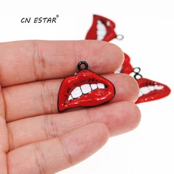 10PCS/Lot Red Mouth Lipstick Enamel Charms Pendant DIY Bracelets Necklace Jewelry Making Accessories 28*21.5mm