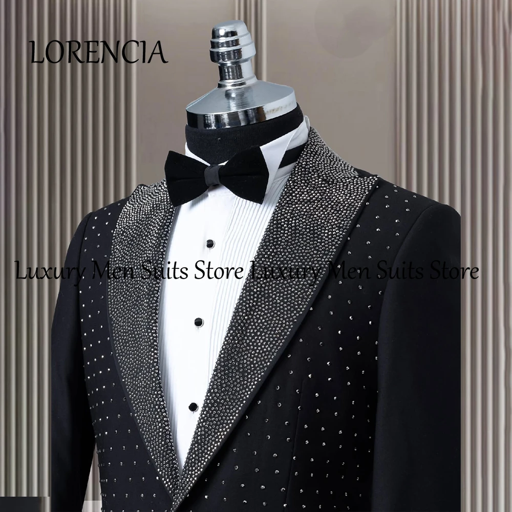 

Luxury Crystal Men Suits 2 Pieces Single Breasted Evening Dinner Party Outfits Customized Blazer Pants jaqueta masculina couro