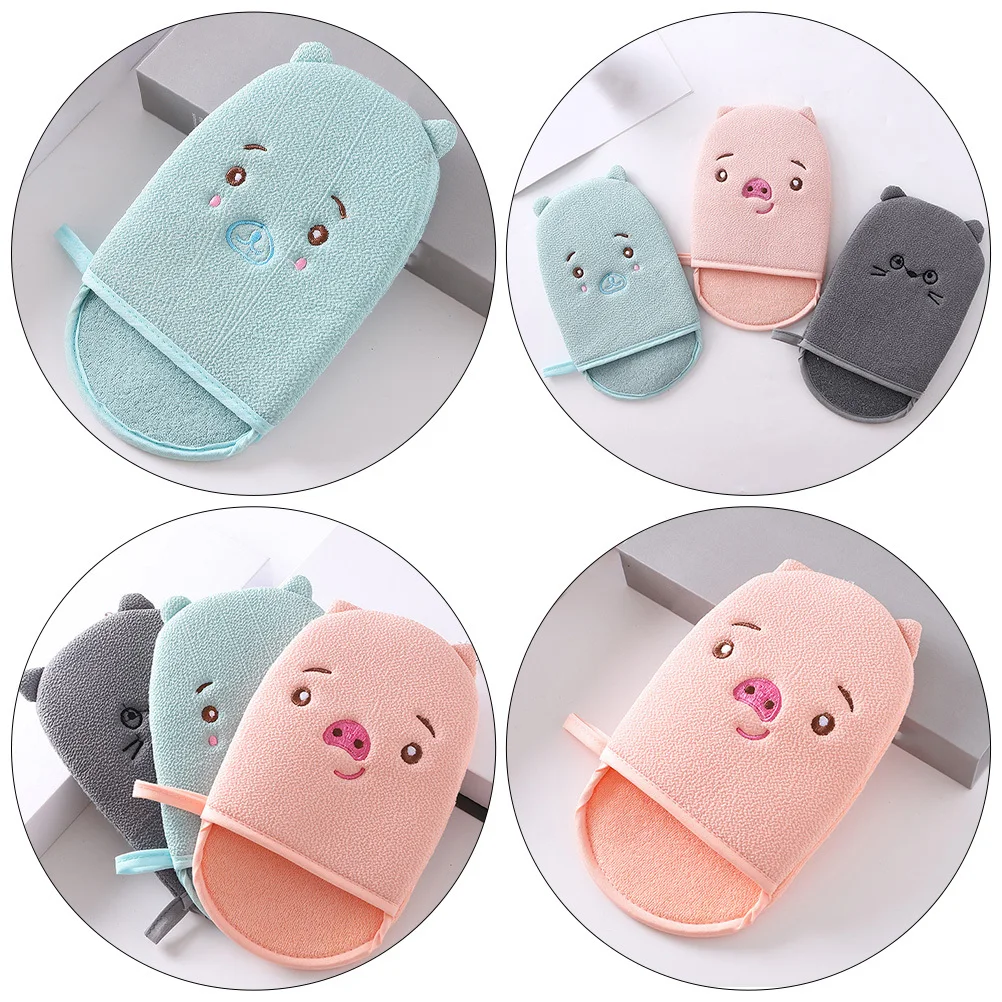 3 قطعة قفازات الحمام التقشير الكرتون نمط آمنة دش ميت الجسم نظافة التنظيف العميق قفاز لوازم دش المنزل #1