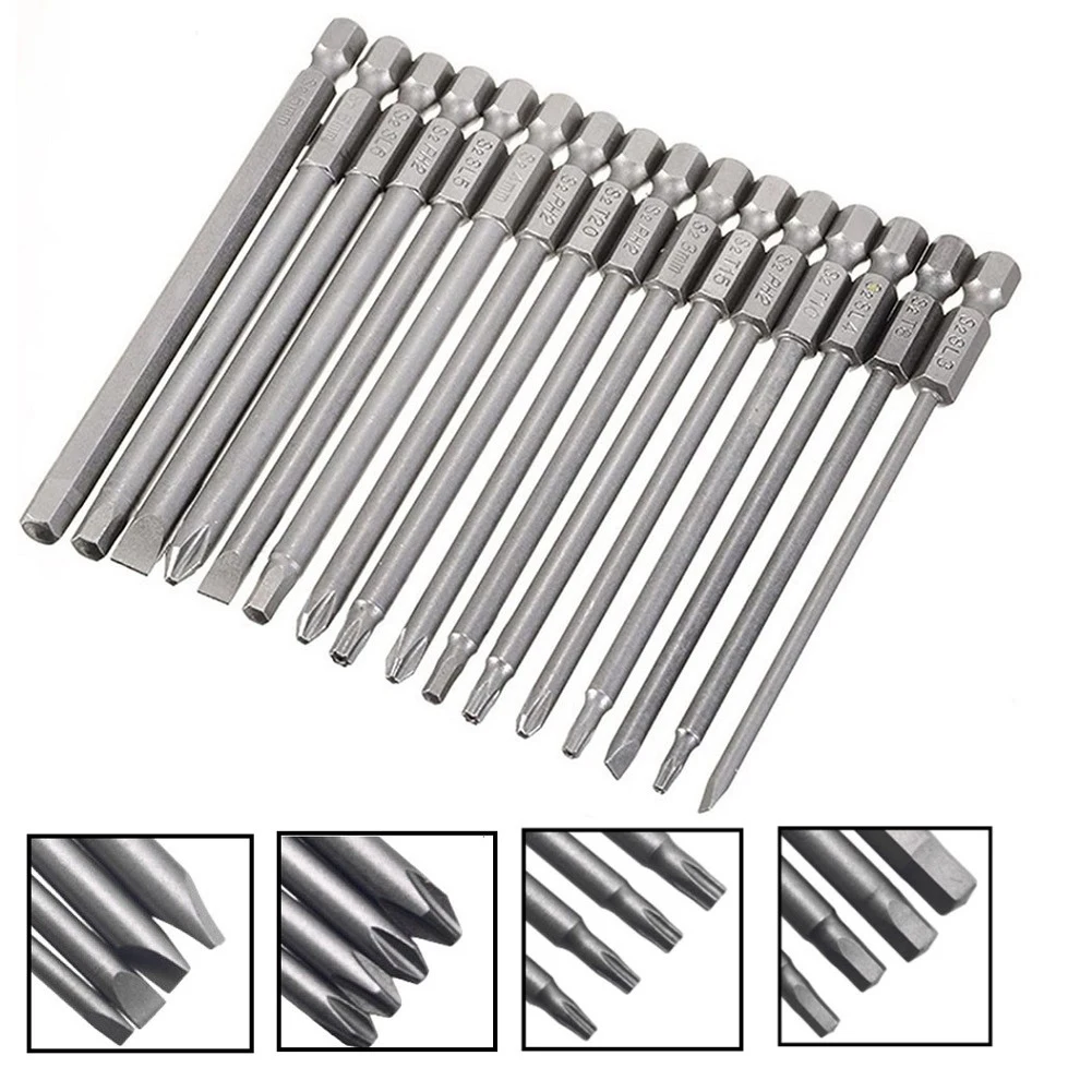 4pcs 1/4 Torx Head Screwdriver Bit Hex Shank 100mm Long Screwdriver Bits For Torx/Hexagon/Cross/Slotted Screw Driver