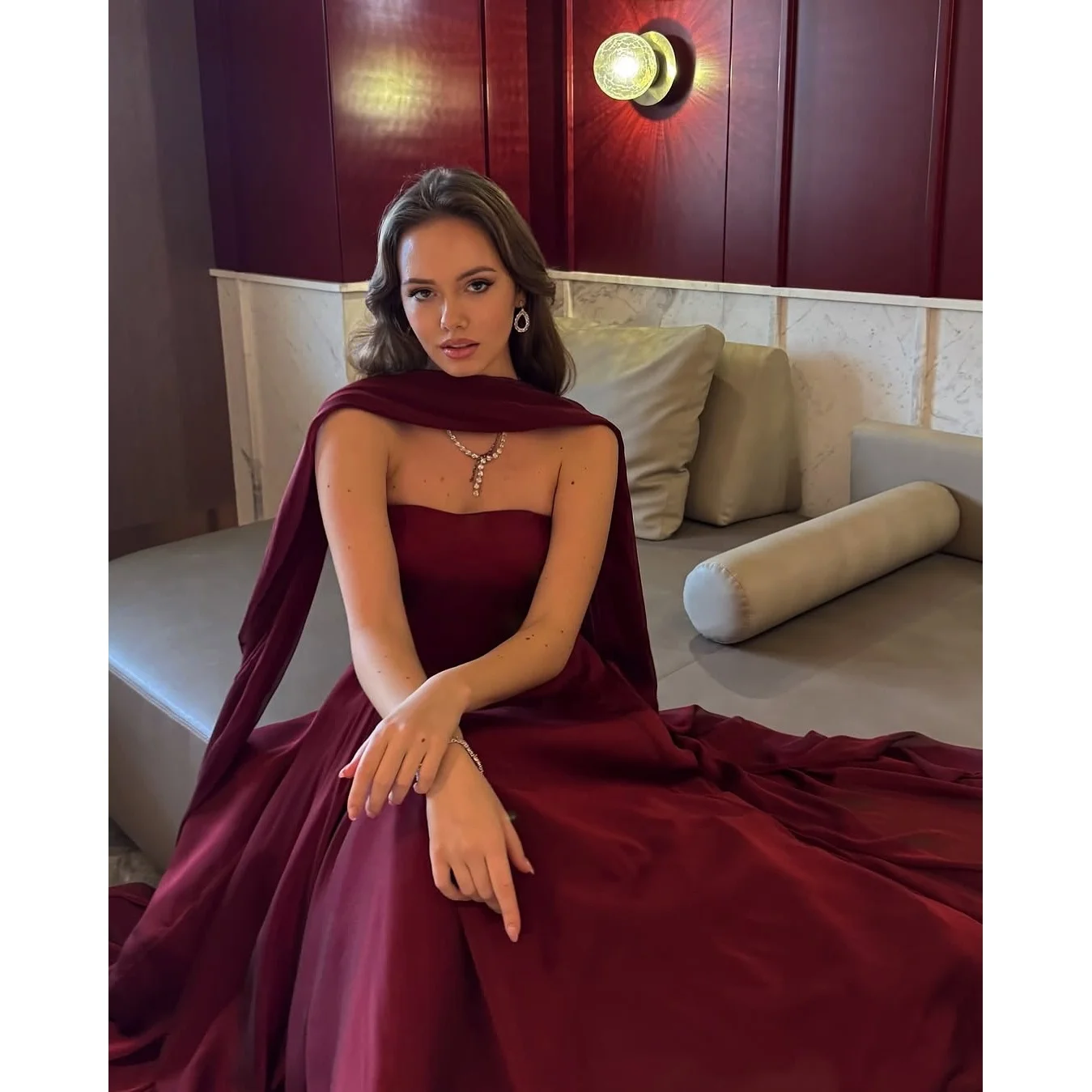 

EDECPBM Satin Strapless Burgundy A-Line Evening Dress 2026 Prom Dresses Elegant Formal Evening Customized Robes de Soirée