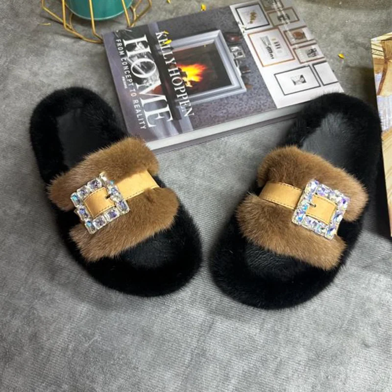 Mink Fur Slippers Women's Real Fur Slides Adult Platform Mule Shoes for Woman Thick Sole Slides Women's Sandals Summer 2026 view 4