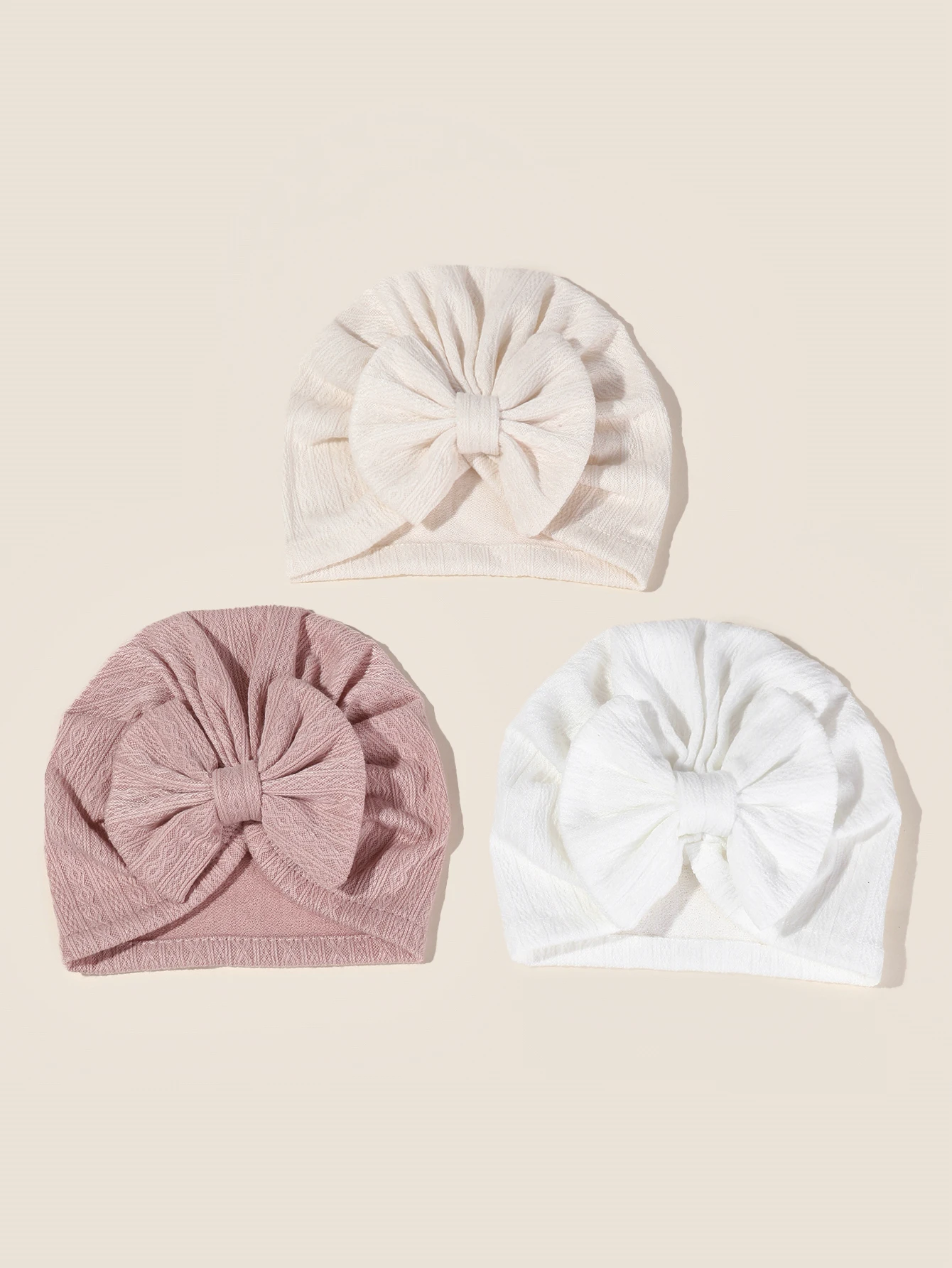 3pcs/pack Baby Girl Cute Turban Big Bow Hat Toddler Kids Head Wrap Newborn Beanie Solid Color Infant Bonnet Cap 0-12M