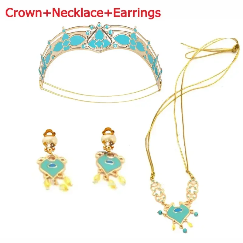 Aladdin Crown Necklace Earrings Arabian Vintage Role Play Magic Lamp India Princess Costume Cosplay Accessory