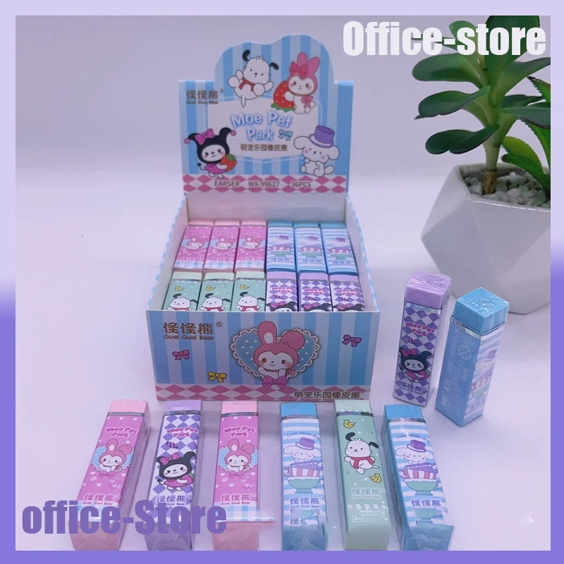 

36pcs Sanrio Office Stationery Anime Kuromi Melody Cinnamoroll Pencil Eraser Cute Creative Mini Pencil Eraser For Student Prizes