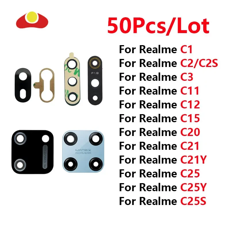 

50Pcs For OPPO Realme C1 C3 C11 2021 C12 C15 C17 C20 C20A C21 C21Y C25 C25S C25Y Back Camera Glass Lens With Adhesive Sticker