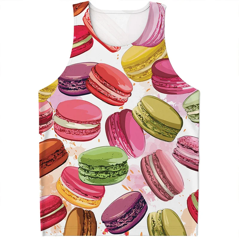 Cartoon Macaron Pattern Tank Top Men Women Fashion 3d Print Food T Shirts Y2k Tops Summer Vest Gym Street Harajuku Tees Kids