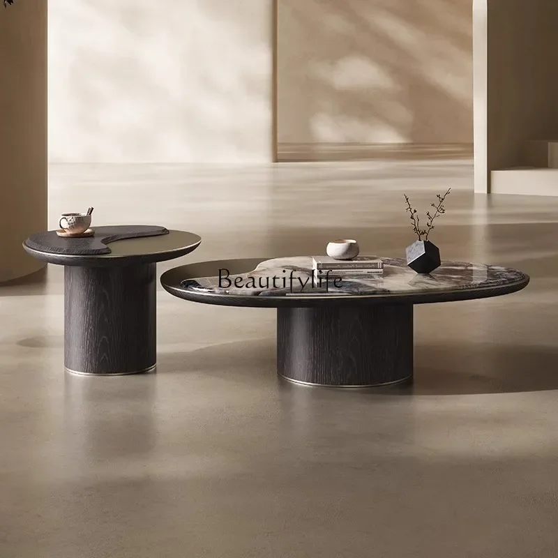 

56 Italian light luxury marble coffee table minimalist art small apartment living room home modern special-shaped combination