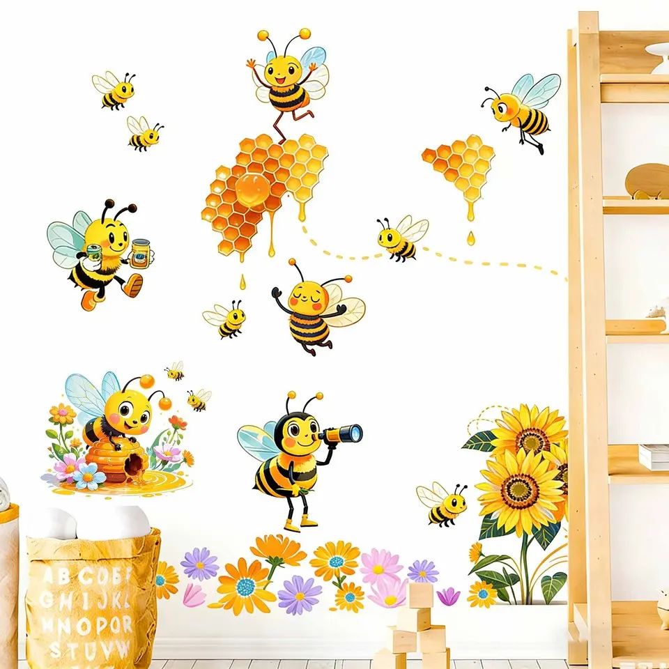Loyal Little Bee Children's Bedroom Hall Home Decor Wall Stickers Self-Adhesive Durable Artwork for Kids Room