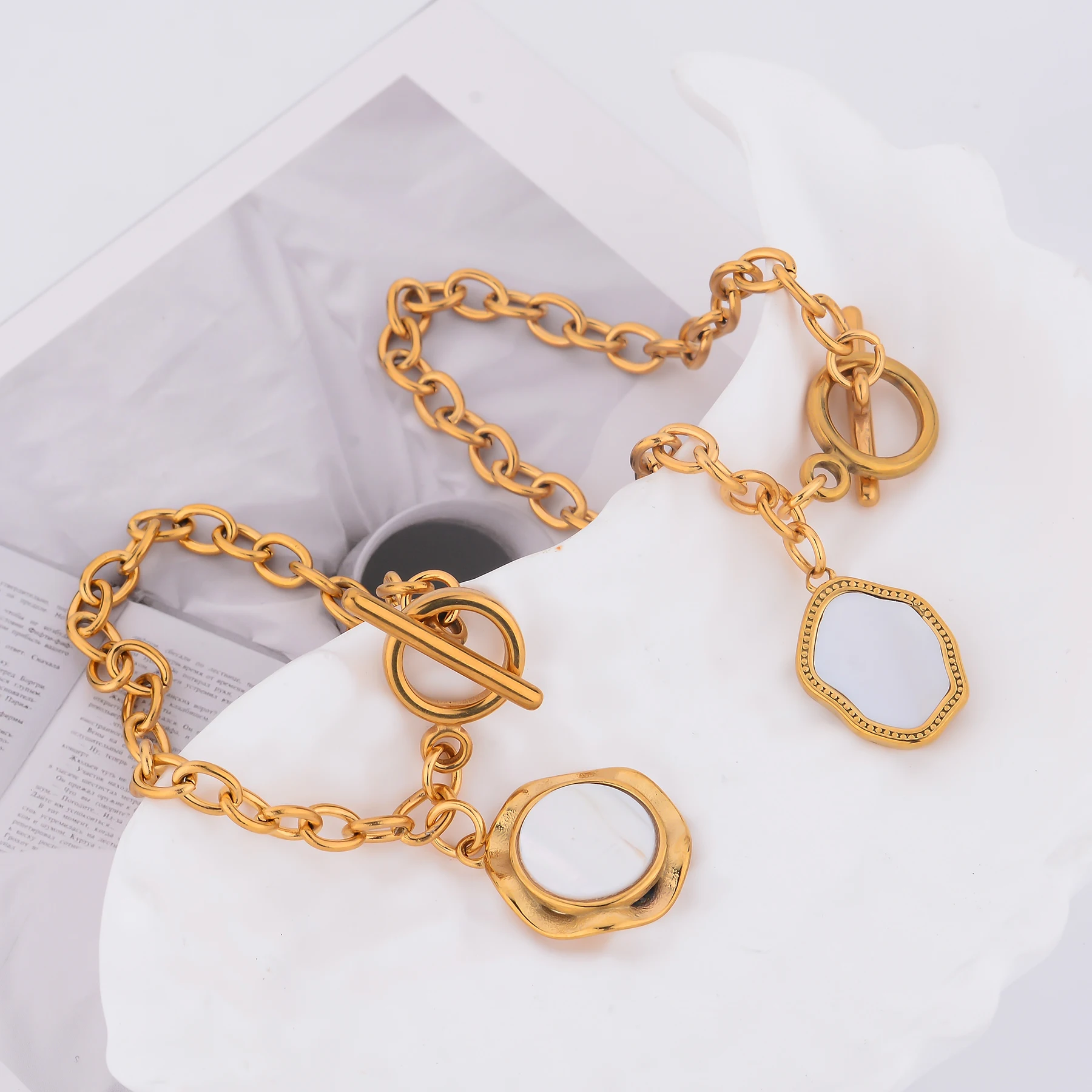 الأزياء الفولاذ المقاوم للصدأ تقليد اللؤلؤ شل سحر سلسلة ربط سوار غير يتلاشى أفضل هدية للنساء طول 18 سنتيمتر-25 سنتيمتر