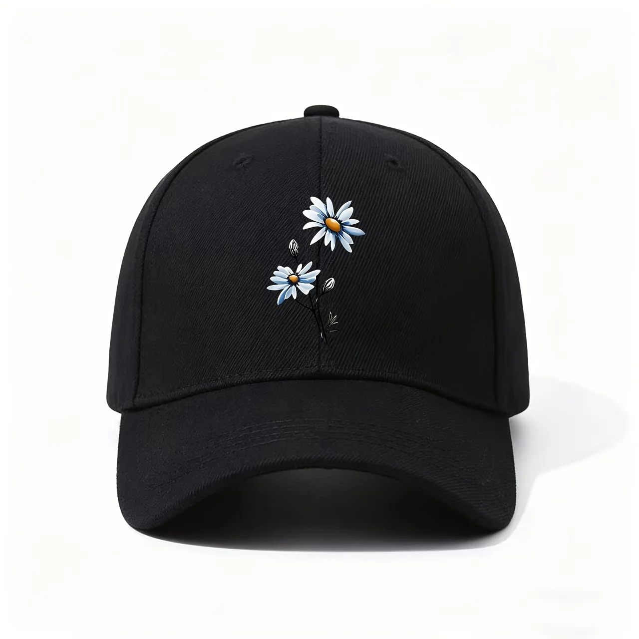White Daisy Flower Pattern Baseball Cap, Suitable for Daily Outings, Outdoor Hiking, Beach Vacations, Campus Commuting, Sports a