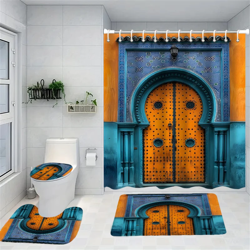 

Door Floral sky Decro Pattern Shower Curtain Bath Sets Waterproof Non-Slip Bathroom Rug Toilet U With 12 Hooks Home Deco