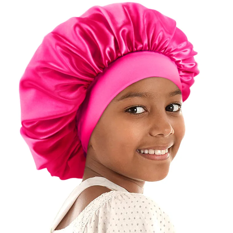 أطفال بنات الساتان ليلة النوم قبعة عمامة واسعة النطاق مطاطا أغطية الرأس بونيه قبعة الحجاب قبعة رئيس التفاف غطاء العناية بالشعر 1-6Year #1
