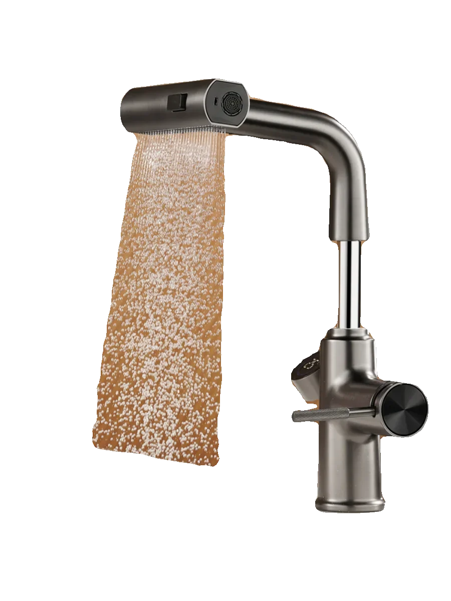 Bathroom Lifting Faucet Gray Digital Lifting Wash Basin Wash Sink Bathroom Cabinet Pull-out Flying Rain Waterfall Faucet