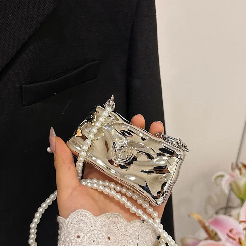 Metal Bags Small Bag 2024 New Fashion Ice Crack Personalized Women's Mini Crossbody Shoulder Bag