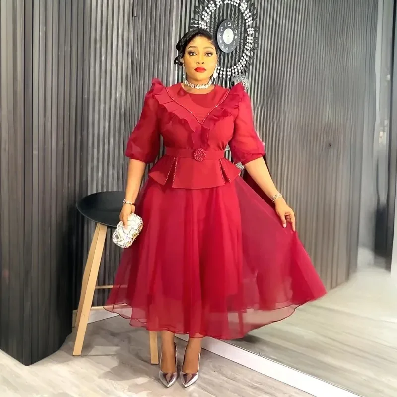 أنيقة الأفريقية Dashiki أنقرة الزي للنساء حجم كبير فستان طويل مسلم حفل زفاف ثوب الملابس الأفريقية 2025