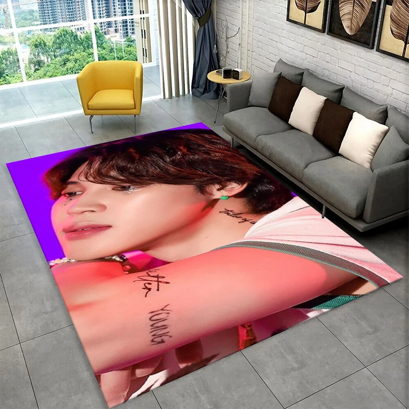 

Ковер K-pop BTS JIMIN для игровой комнаты, спальни, гостиной, дивана, домашнего декора, детский коврик, нескользящий напольный коврик, подарок