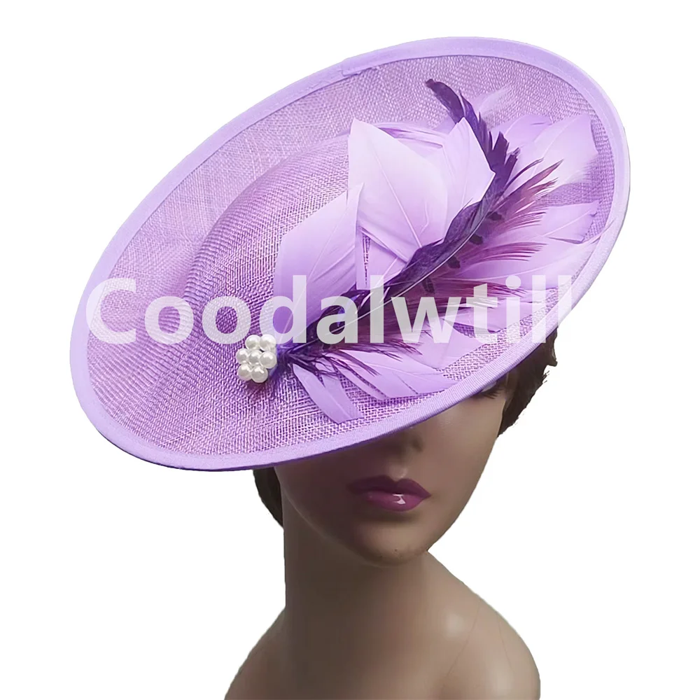 3-Layer Nice Sinamay Fascinator Hat Women Elegant Wedding Millinery Kentucky Derby Chapeau Cap Party Feather Flower Fascinators