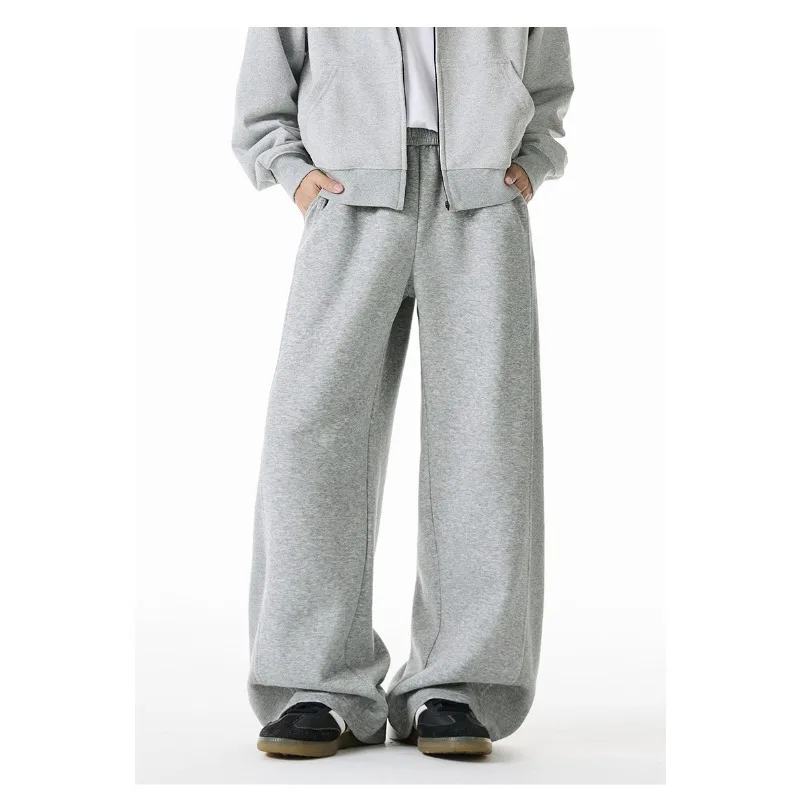 

Прямые повседневные брюки с боковой прошивкой для мужчин, осенний стиль, драпировка, свободный крой, длинные модные брендовые спортивные брюки с текстурой